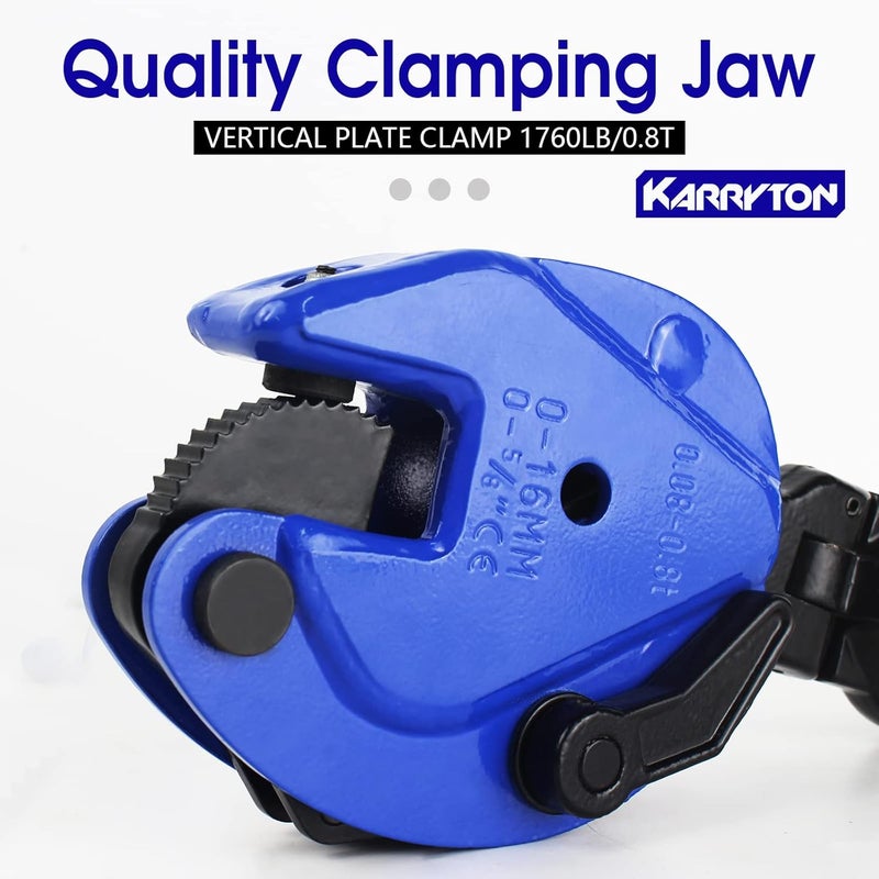 KARRYTON Vertical Plate Clamp, 0.8Ton/1760LB Working Load, Jaw Opening 0.6IN, Industrial Steel Plate Clamp, Sheet Metal Lifting Clamp, Plate Lifting Clamp for Lifting and Transporting (0.8T) Blue - Image 4